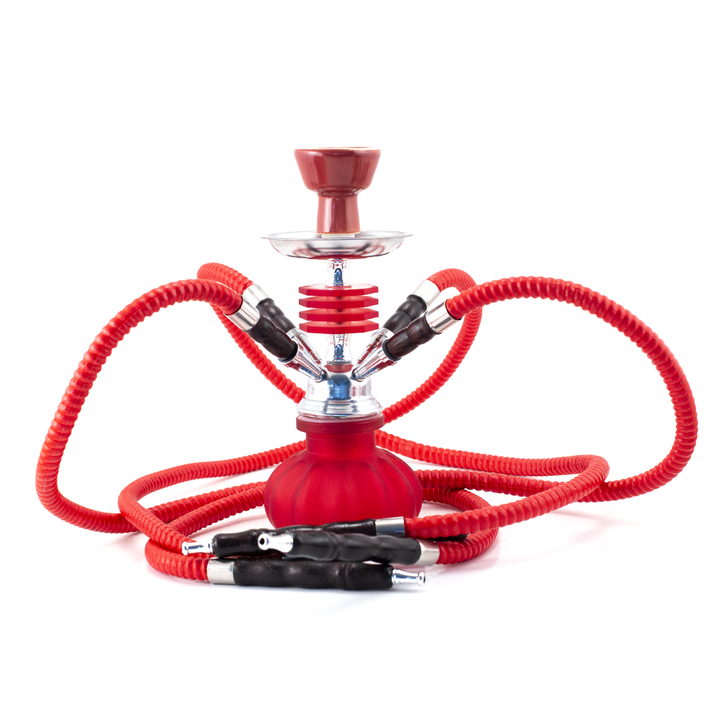 HOOKAH - 25cm 4 HOSE RED GLASS CHROME METAL RED CONE The Bong Shop