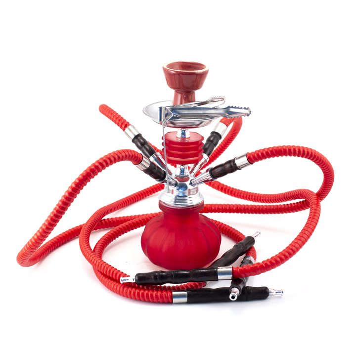 HOOKAH - 25cm 4 HOSE RED GLASS CHROME METAL RED CONE The Bong Shop
