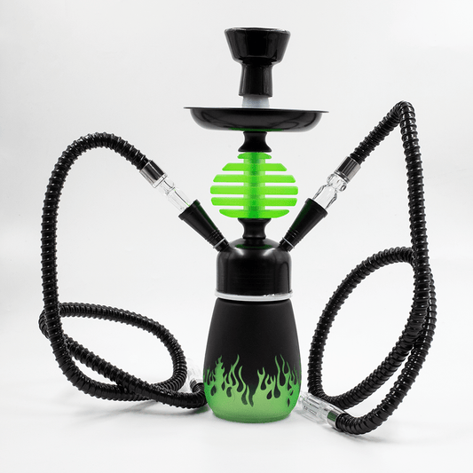 HOOKAH - 32cm 2 HOSE LIME FLAMES ACRYLIC BLACK METAL BK CONE TUBE The Bong Shop