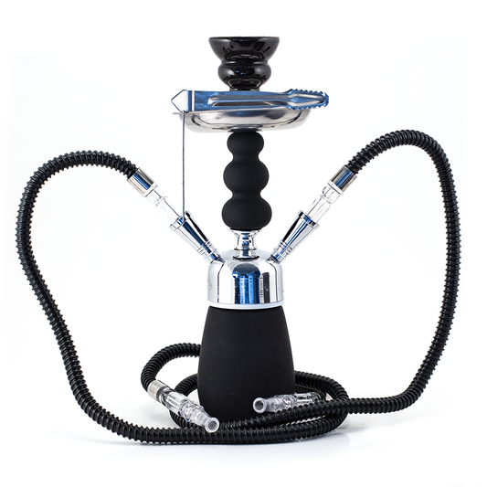 HOOKAH - 32cm 2 HOSE BLACK ACRYLIC BLACK METAL BLK CONE TUBE The Bong Shop