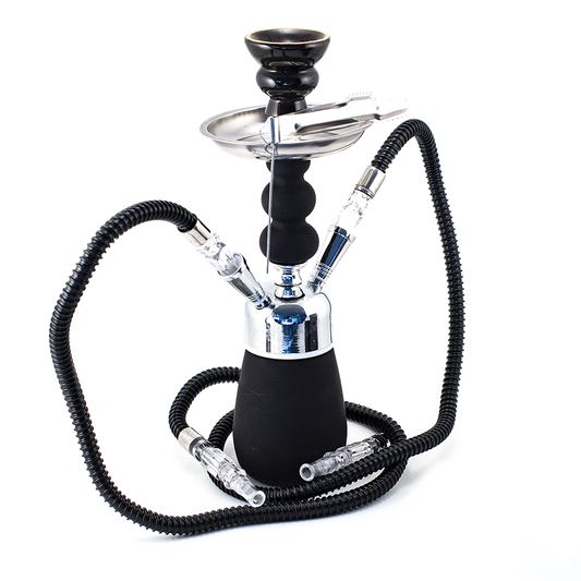 HOOKAH - 32cm 2 HOSE BLACK ACRYLIC BLACK METAL BLK CONE TUBE The Bong Shop