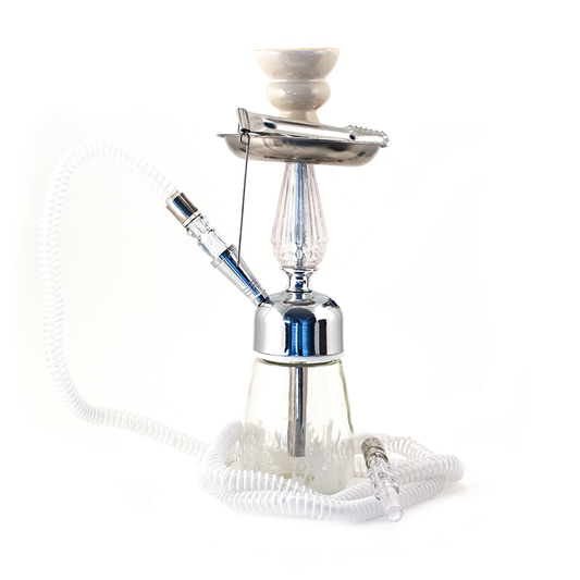 HOOKAH - 32cm 1 HOSE CLEAR ACRYLIC CHROME METAL WHT CONE TUBE The Bong Shop