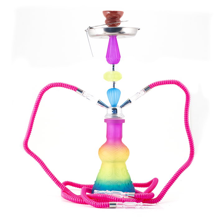 HOOKAH - 52cm 2 HOSE RAINBOW ACRYLIC CHROME METAL PINK CONE The Bong Shop