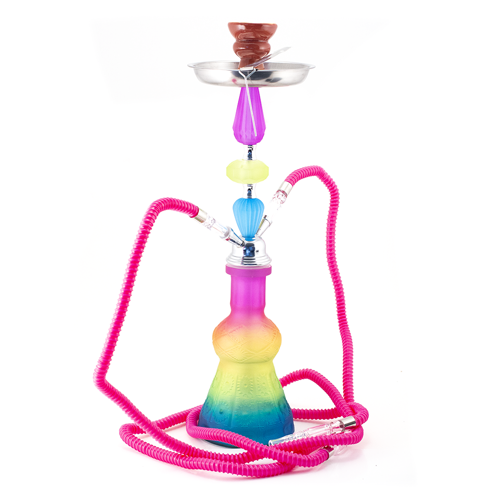 HOOKAH - 52cm 2 HOSE RAINBOW ACRYLIC CHROME METAL PINK CONE The Bong Shop