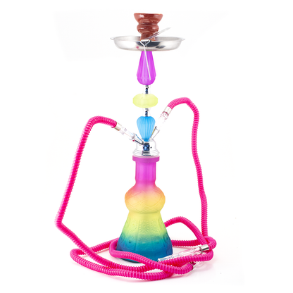HOOKAH - 52cm 2 HOSE RAINBOW ACRYLIC CHROME METAL PINK CONE The Bong Shop