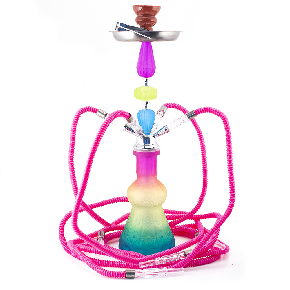 HOOKAH - 52cm 4 HOSE RAINBOW ACRYLIC CHROME METAL PINK CONE The Bong Shop
