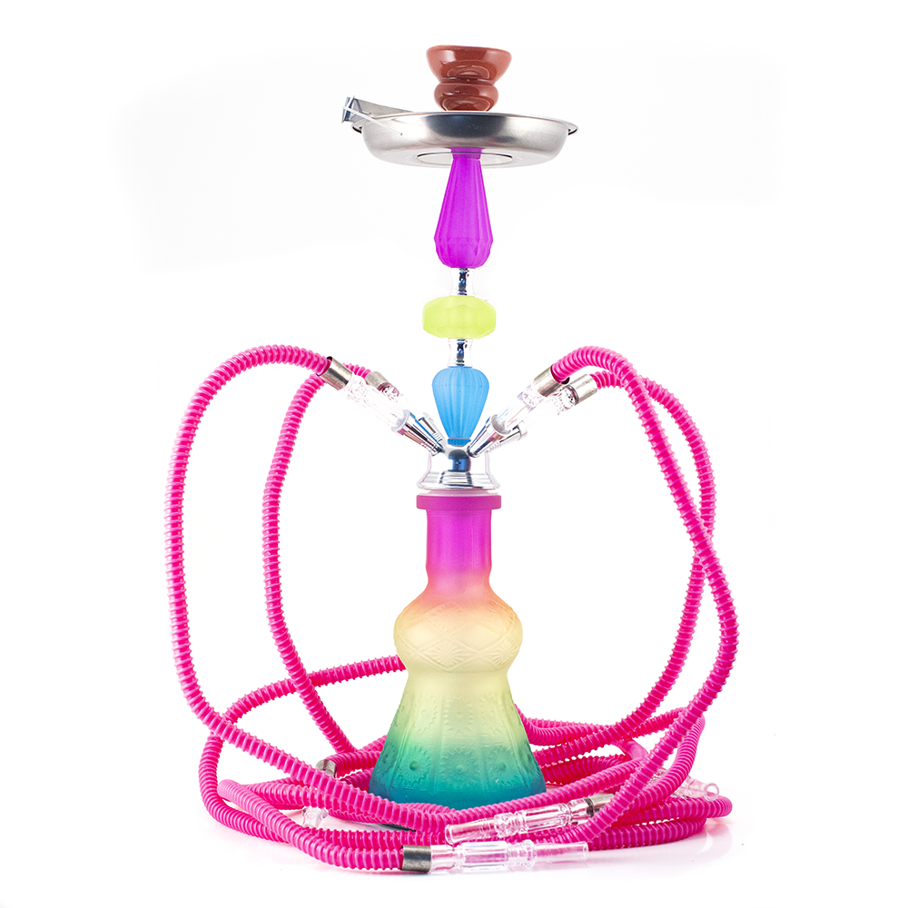 HOOKAH - 52cm 4 HOSE RAINBOW ACRYLIC CHROME METAL PINK CONE The Bong Shop