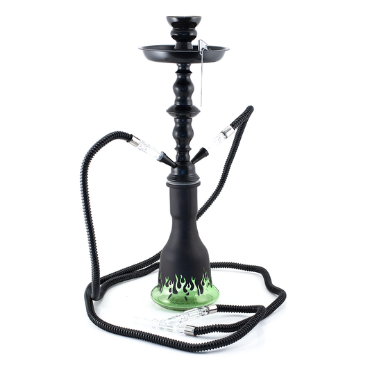Green Flames Glass Black Metal Hookah [Two Hose] The Bong Shop