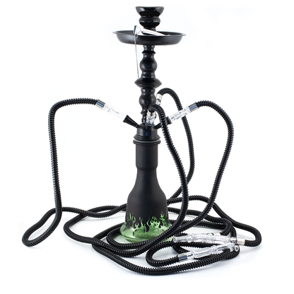 HOOKAH - 4 HOSE - 50CM - FLAMES - GREEN & MATTE BLACK The Bong Shop