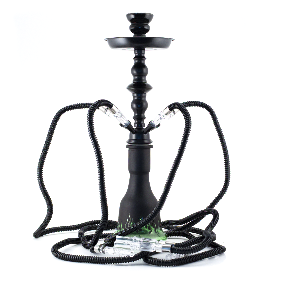 HOOKAH - 4 HOSE - 50CM - FLAMES - GREEN & MATTE BLACK The Bong Shop