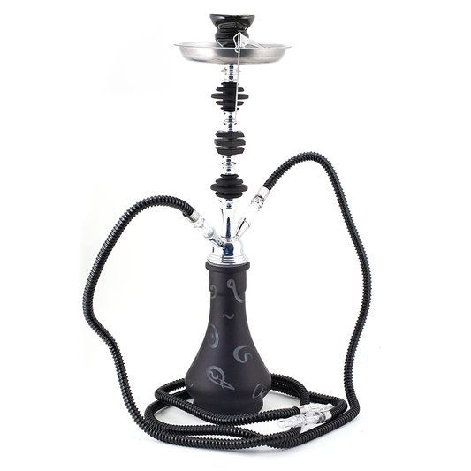 HOOKAH - 54cm 2 HOSE BLACK ARABIC GLASS CHROME METAL BLK CONE The Bong Shop