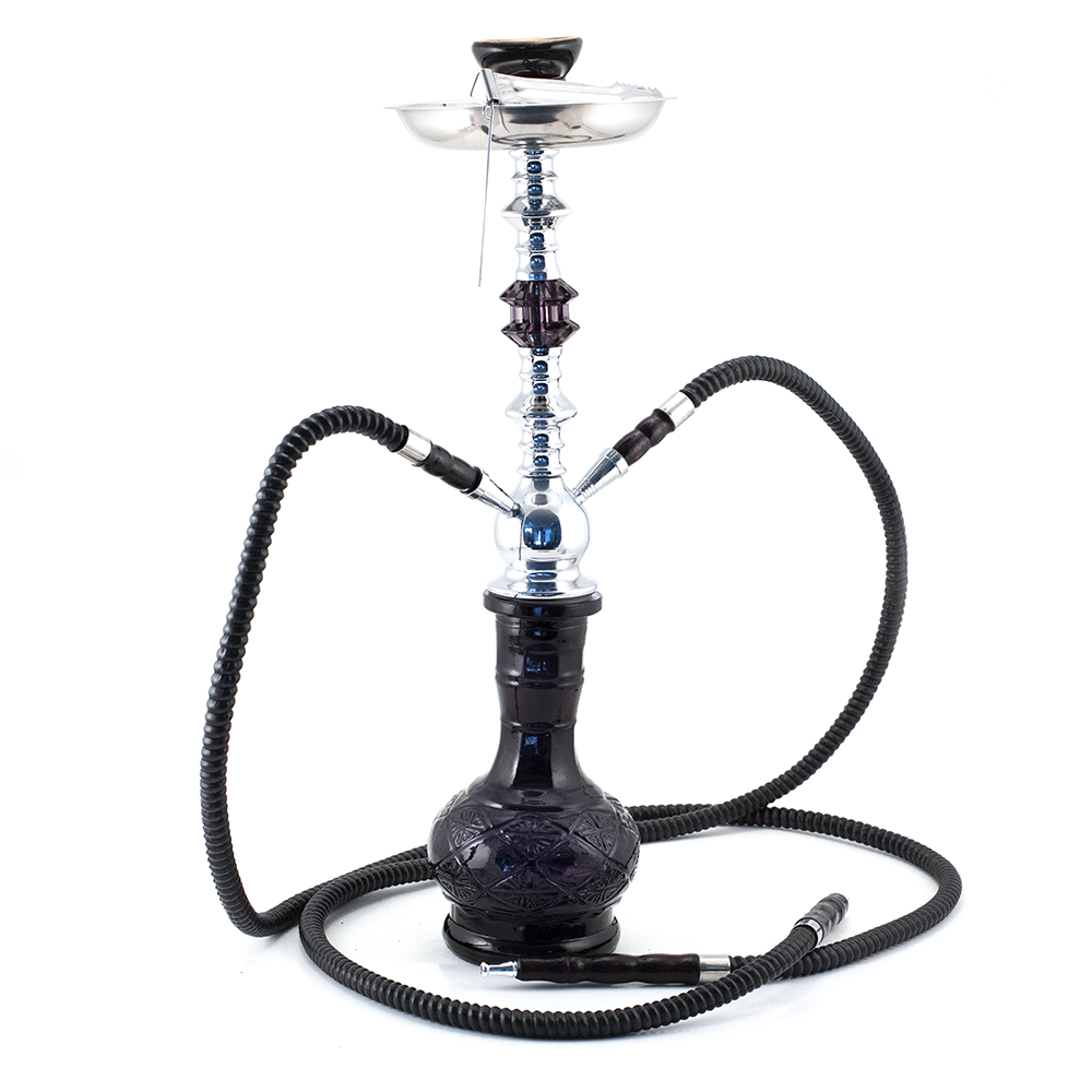 HOOKAH - 51cm 2 HOSE BLACK GLASS BLACK METAL BLACK CONE The Bong Shop