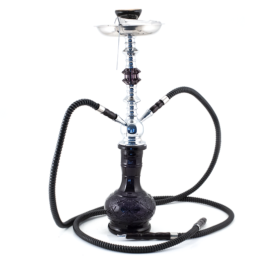 HOOKAH - 51cm 2 HOSE BLACK GLASS BLACK METAL BLACK CONE The Bong Shop