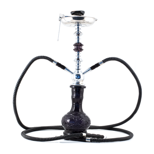 HOOKAH - 51cm 2 HOSE BLACK GLASS BLACK METAL BLACK CONE The Bong Shop