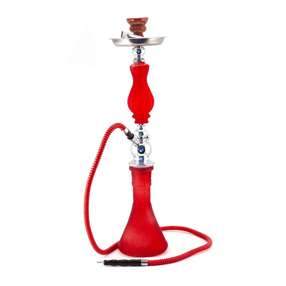 HOOKAH - 64cm 1 HOSE RED PATTERN GLASS CHROME METAL RED CONE The Bong Shop