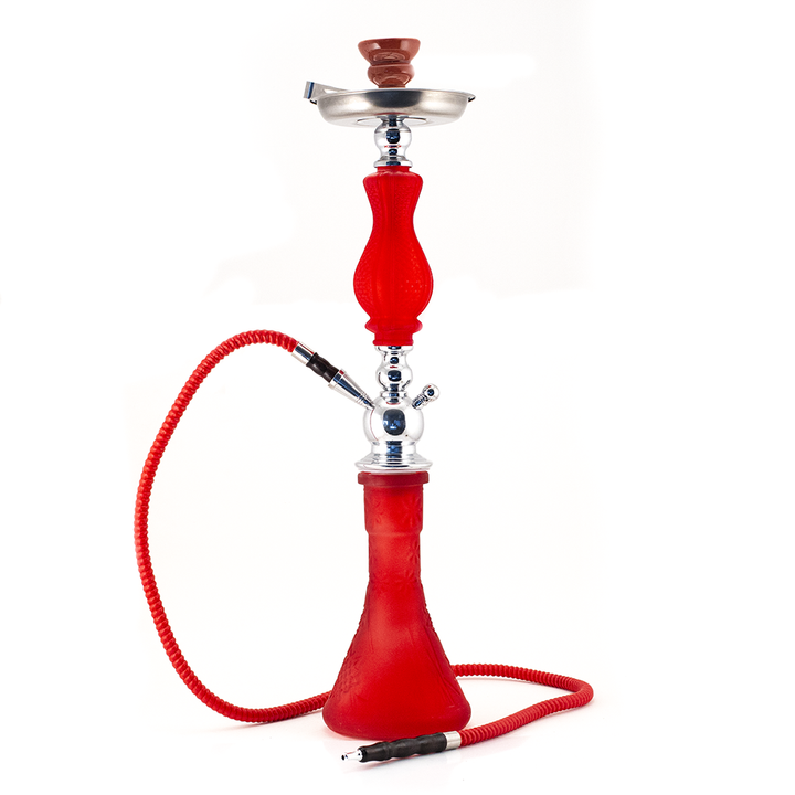 HOOKAH - 64cm 1 HOSE RED PATTERN GLASS CHROME METAL RED CONE The Bong Shop