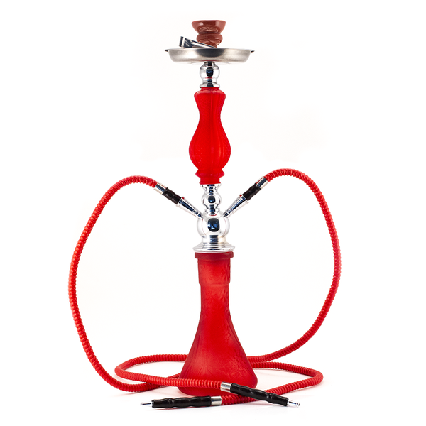 HOOKAH - 64cm 2 HOSE RED PATTERN GLASS CHROME METAL RED CONE The Bong Shop