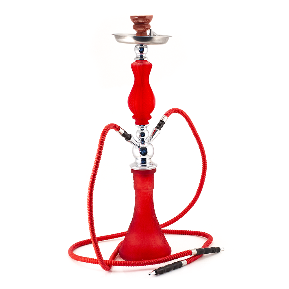 HOOKAH - 64cm 2 HOSE RED PATTERN GLASS CHROME METAL RED CONE The Bong Shop