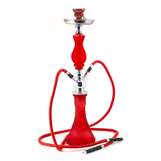 HOOKAH - 64cm 2 HOSE RED PATTERN GLASS CHROME METAL RED CONE The Bong Shop
