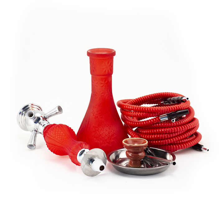 HOOKAH - 64cm 4 HOSE RED PATTERN GLASS CHROME METAL RED CONE The Bong Shop