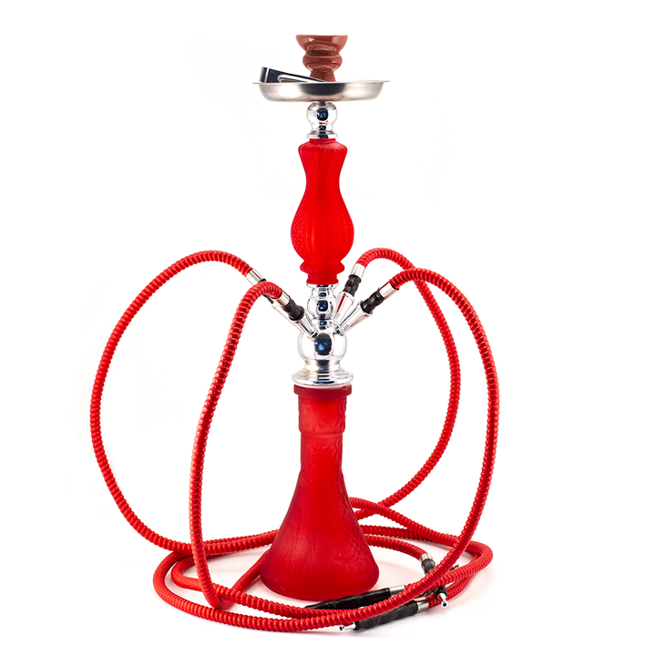 HOOKAH - 64cm 4 HOSE RED PATTERN GLASS CHROME METAL RED CONE The Bong Shop