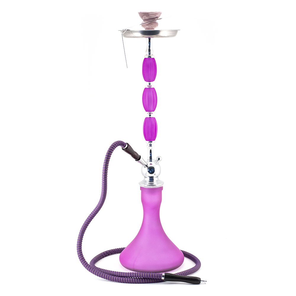HOOKAH - 73cm 1 HOSE PURPLE GLASS CHROME METAL 3 BUMP PINK CONE The Bong Shop