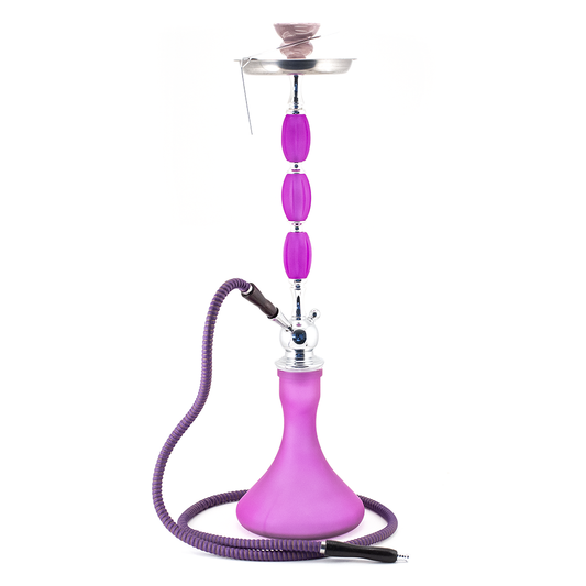 HOOKAH - 73cm 1 HOSE PURPLE GLASS CHROME METAL 3 BUMP PINK CONE The Bong Shop