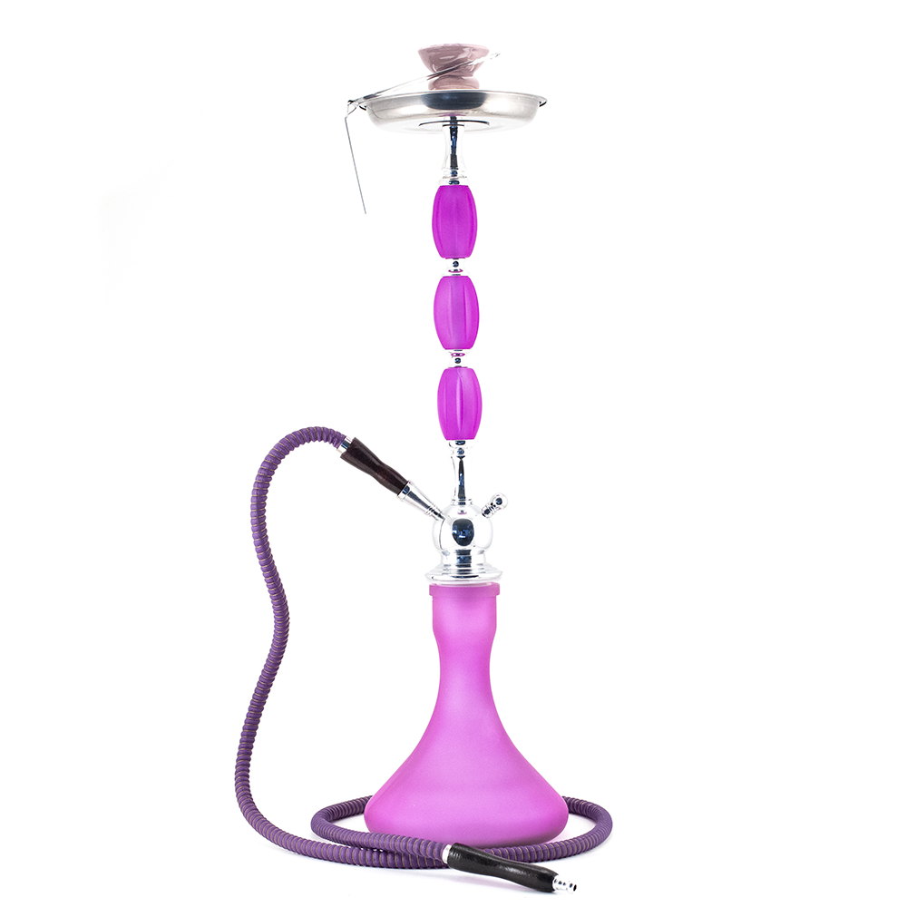 HOOKAH - 73cm 1 HOSE PURPLE GLASS CHROME METAL 3 BUMP PINK CONE The Bong Shop