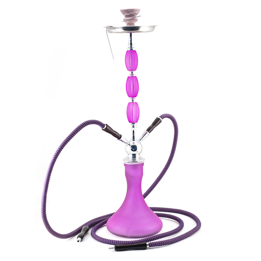 HOOKAH - 73cm 2 HOSE PURPLE GLASS CHROME METAL 3 BUMP PINK CONE The Bong Shop