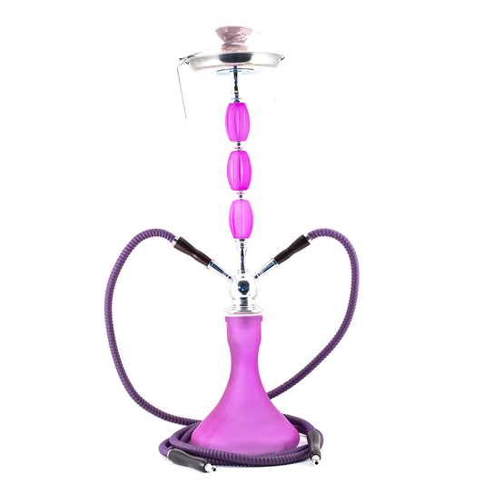 HOOKAH - 73cm 2 HOSE PURPLE GLASS CHROME METAL 3 BUMP PINK CONE The Bong Shop