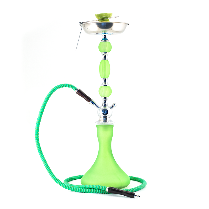 HOOKAH - 65cm 1 HOSE GREEN GLASS CHROME METAL 3 BUMP GREEN CONE The Bong Shop