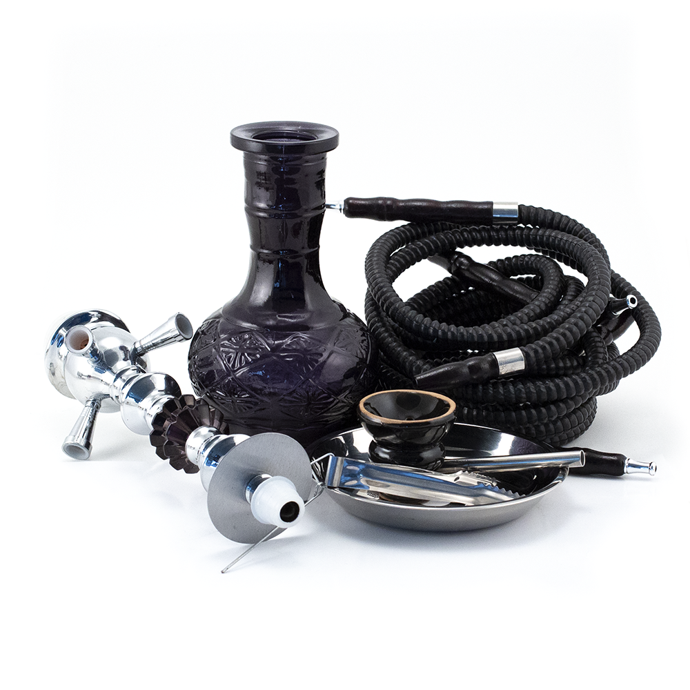 HOOKAH - 4 HOSE - 51CM - BLACK METAL N' GLASS The Bong Shop