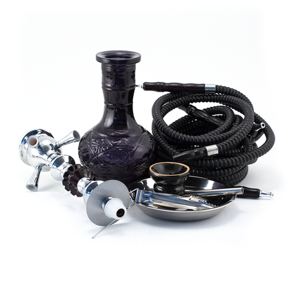 HOOKAH - 4 HOSE - 51CM - BLACK METAL N' GLASS The Bong Shop