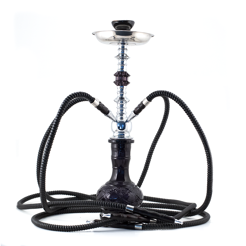 HOOKAH - 4 HOSE - 51CM - BLACK METAL N' GLASS The Bong Shop