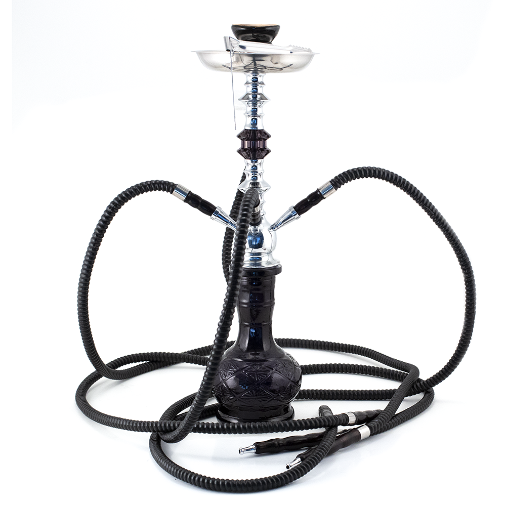 HOOKAH - 4 HOSE - 51CM - BLACK METAL N' GLASS The Bong Shop