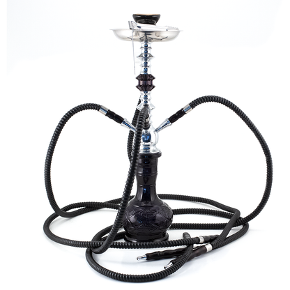 HOOKAH - 4 HOSE - 51CM - BLACK METAL N' GLASS The Bong Shop
