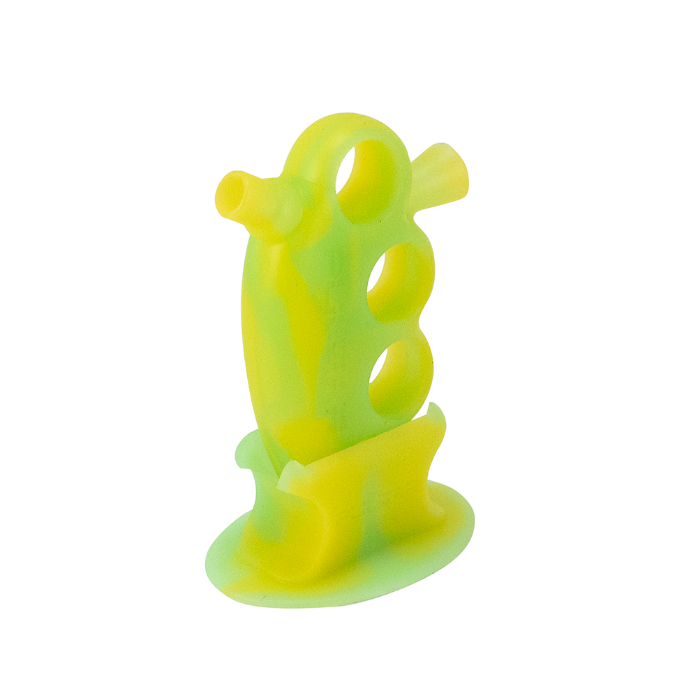 BUBBLER - PULSAR SILICONE KNUCKLE BUBBLER W/ STAND GREEN/YELLOW Pulsar