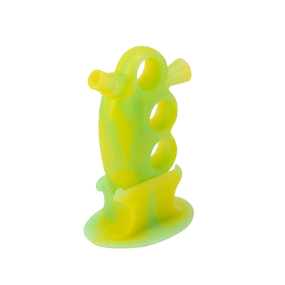 BUBBLER - PULSAR SILICONE KNUCKLE BUBBLER W/ STAND GREEN/YELLOW Pulsar