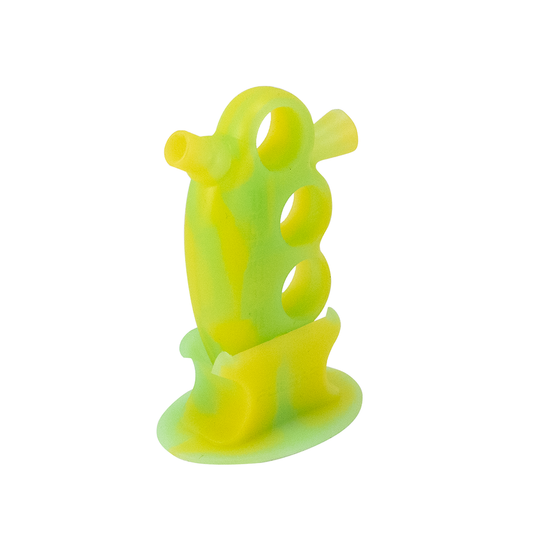 BUBBLER - PULSAR SILICONE KNUCKLE BUBBLER W/ STAND GREEN/YELLOW Pulsar