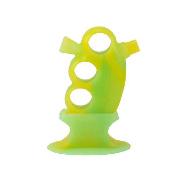 BUBBLER - PULSAR SILICONE KNUCKLE BUBBLER W/ STAND GREEN/YELLOW Pulsar
