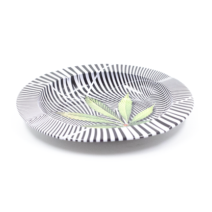 ASHTRAY - METAL ILLUSION W/GREEN LEAF The Bong Shop