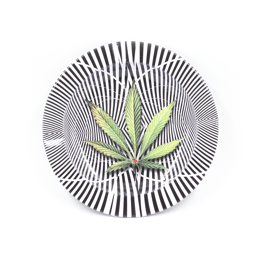 ASHTRAY - METAL ILLUSION W/GREEN LEAF The Bong Shop