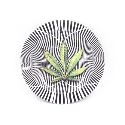 ASHTRAY - METAL ILLUSION W/GREEN LEAF The Bong Shop