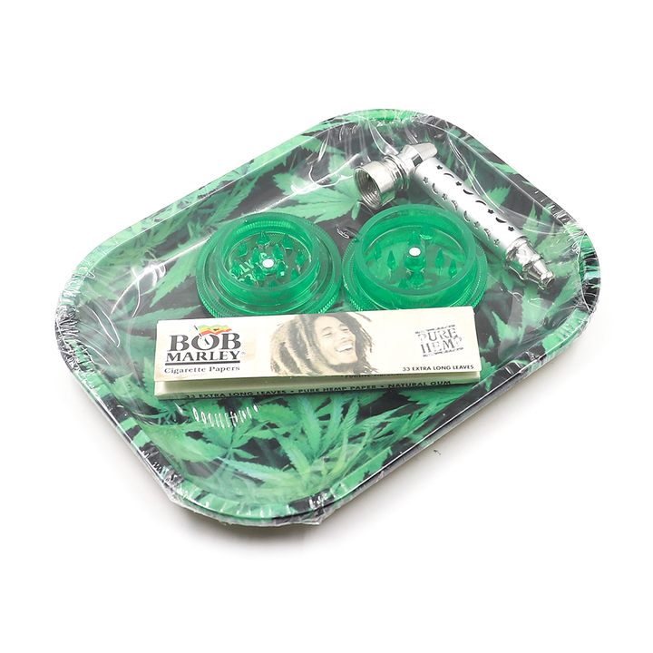 ROLLING TRAY PACK - GREEN (Tray, Grinder, Pipe, Papers, Screens) The Bong Shop