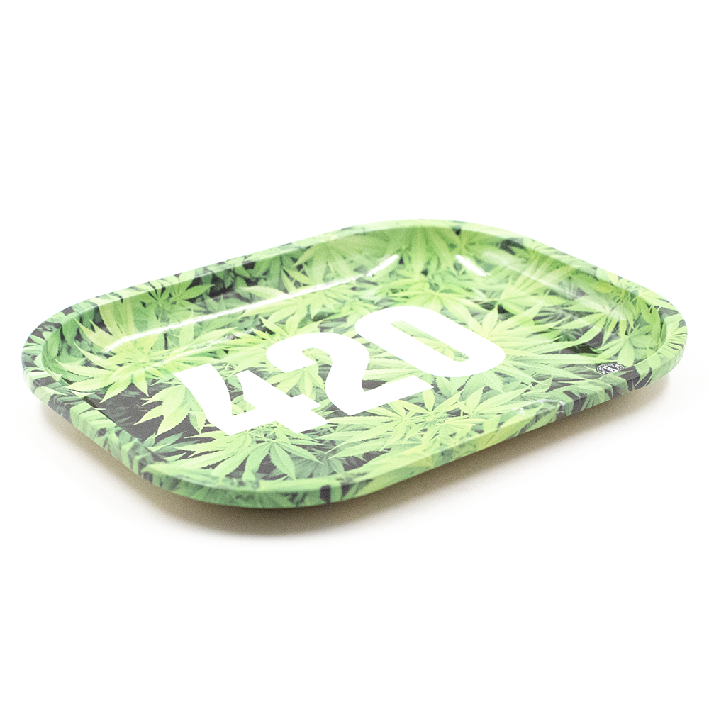 ROLLING TRAY - GREEN LEAVES 420 18 X 14cm The Bong Shop
