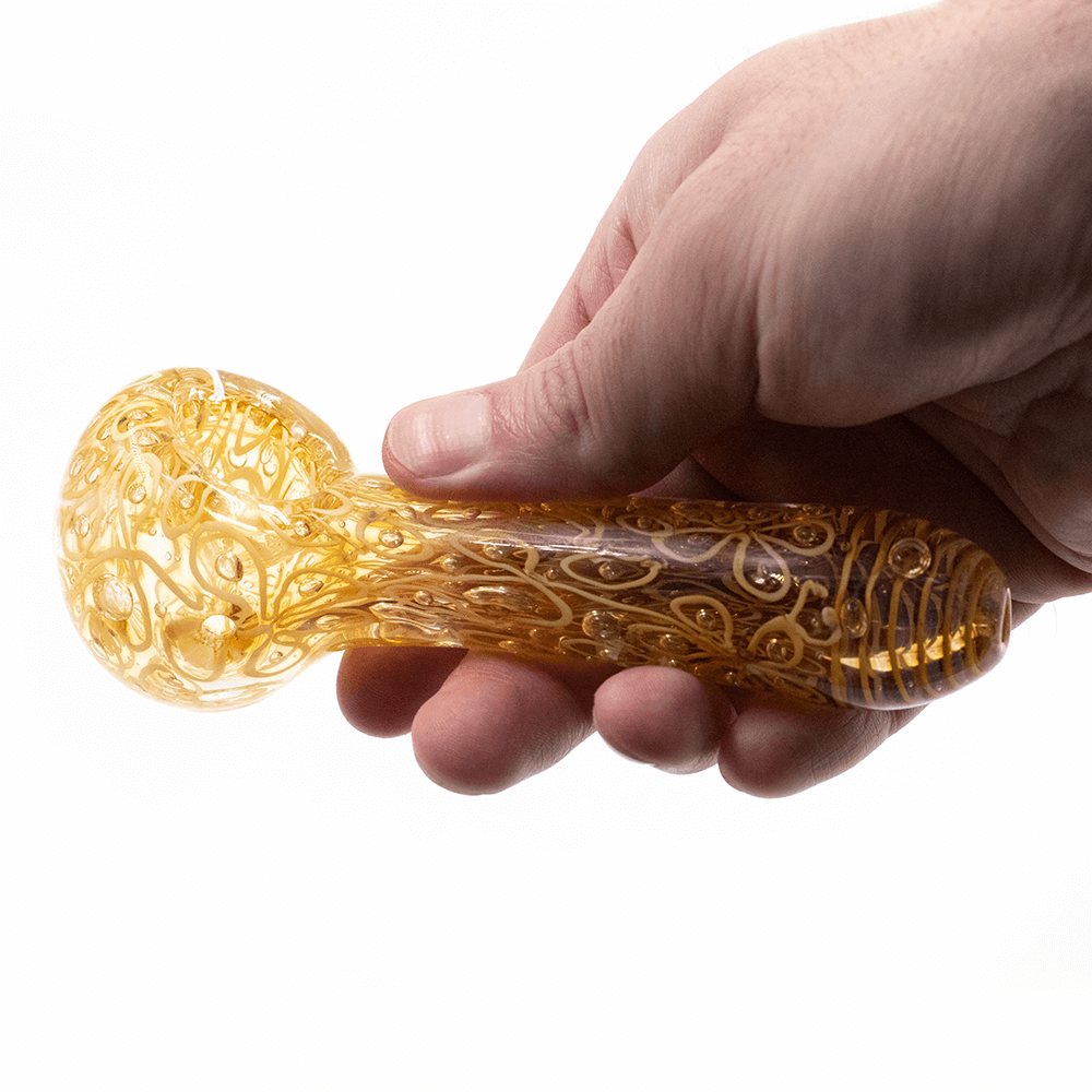 G PIPE SPOON CLEAR WITH YEL SWIRLS The Bong Shop