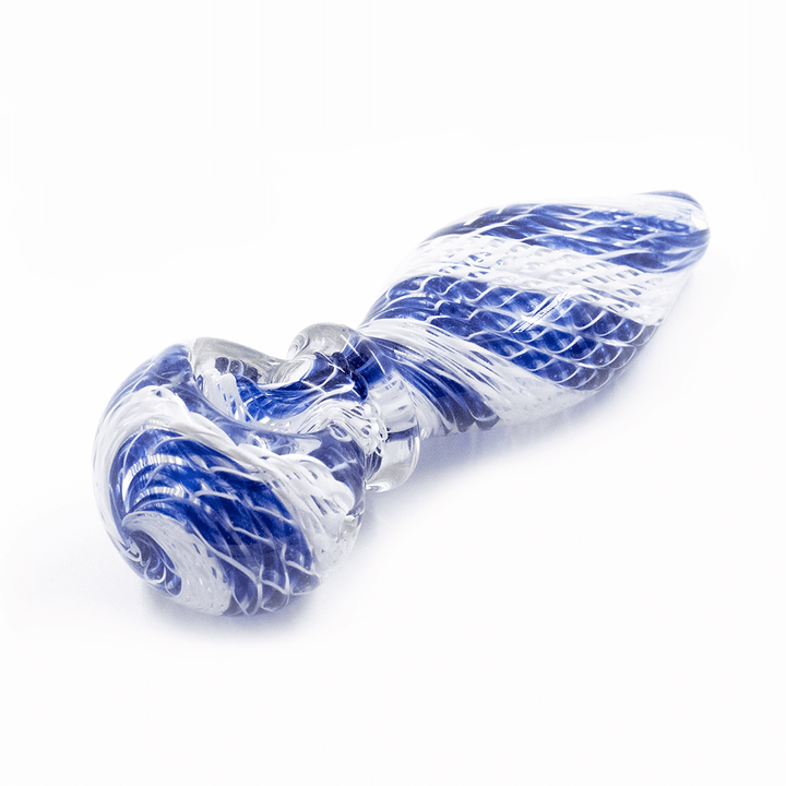 BLUE & WHITE WOVEN TWIST - GLASS PIPE The Bong Shop