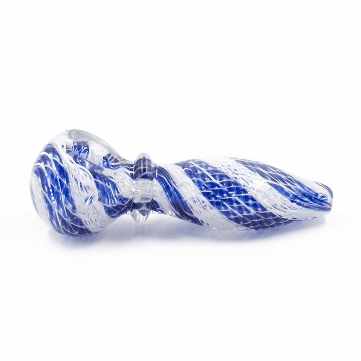 BLUE & WHITE WOVEN TWIST - GLASS PIPE The Bong Shop
