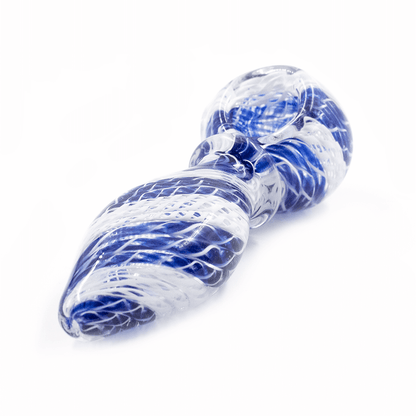 BLUE & WHITE WOVEN TWIST - GLASS PIPE The Bong Shop