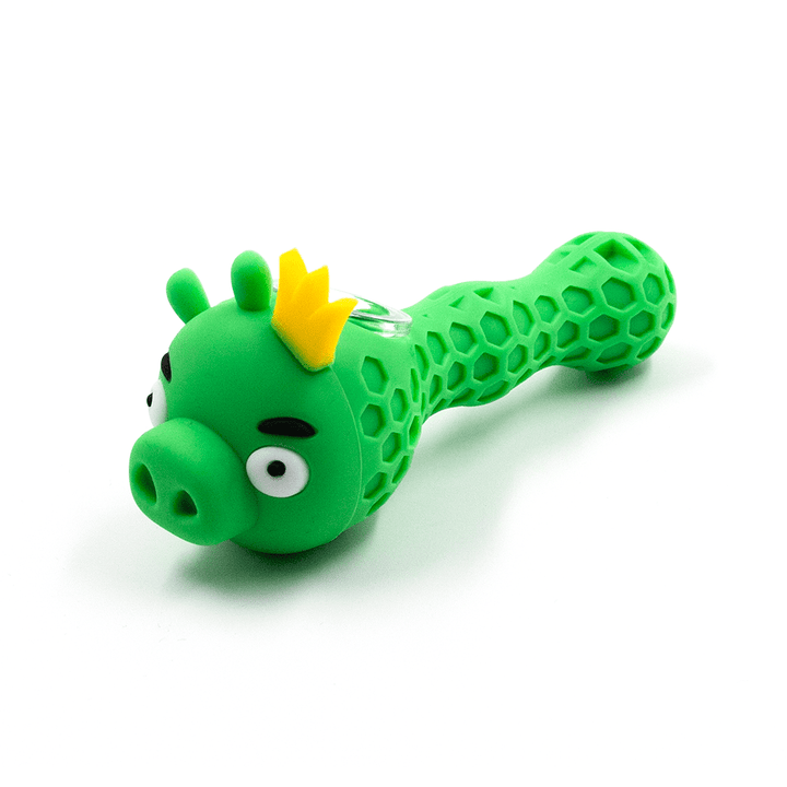 PIPE- SILICONE CROWNED GREEN PIG The Bong Shop